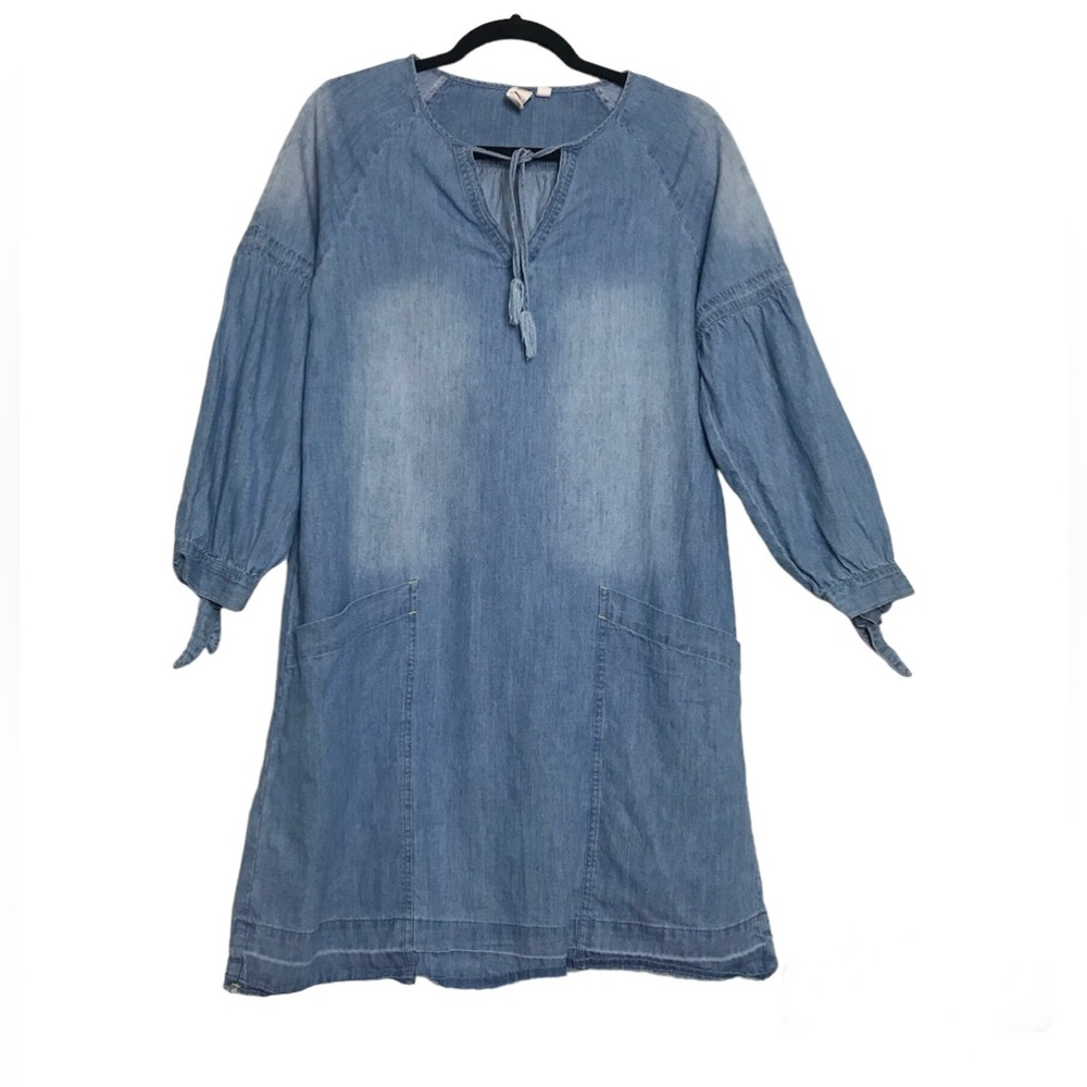 Dolan Western Blue Bishop Sleeve Denim Shift Dress Womens Size S Boho Hippie